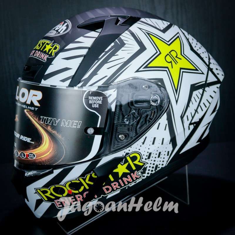 Promo AIROH HELM VALOR ROCKSTAR BLACK WHITE DOFF FLAT VISOR White