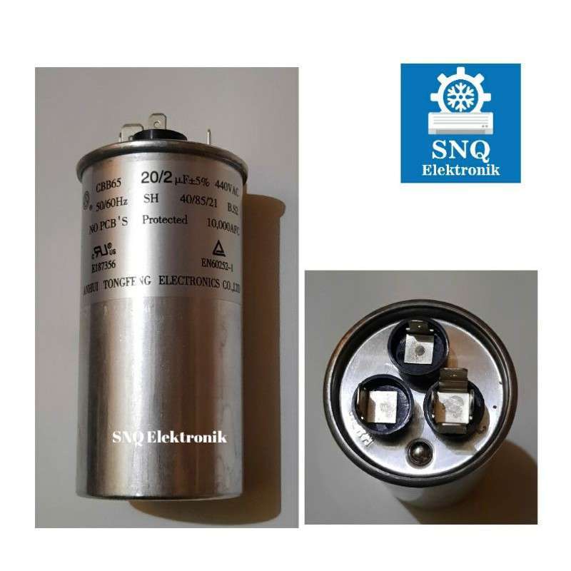 Jual Kapasitor ac original panasonic 1/2 PK ukuran 20+2 uf / Capasitor