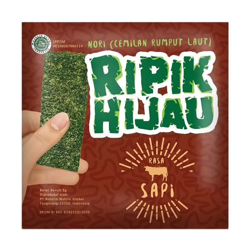 Jual Ripik Hijau Rumput Laut Rasa Sapi Makanan Ringan 3 Gr X 60 Pcs (1