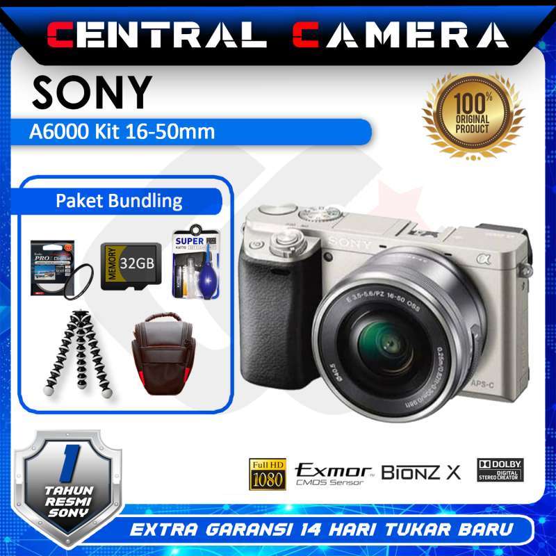 Jual Sony Alpha a6000 Kit 1650mm Mirrorless Digital Camera Silver di
