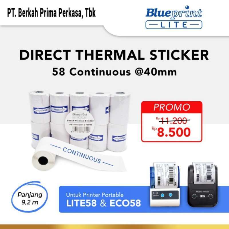 Promo Kertas Thermal Sticker Label BLUEPRINT 58 mm Continuous 40mm 1