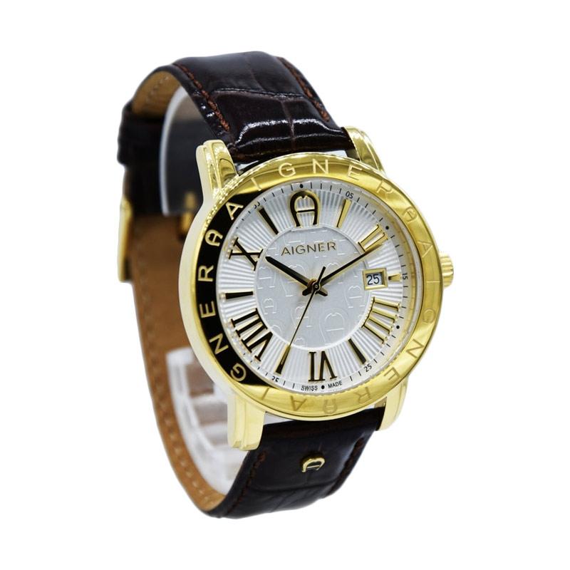 â Aigner Linate Leather Strap Jam Tangan Pria - Black Gold
