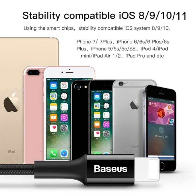 Jual Baseus Led Light Iphone Ipad Lightning Usb Cable 2A 1M Red di