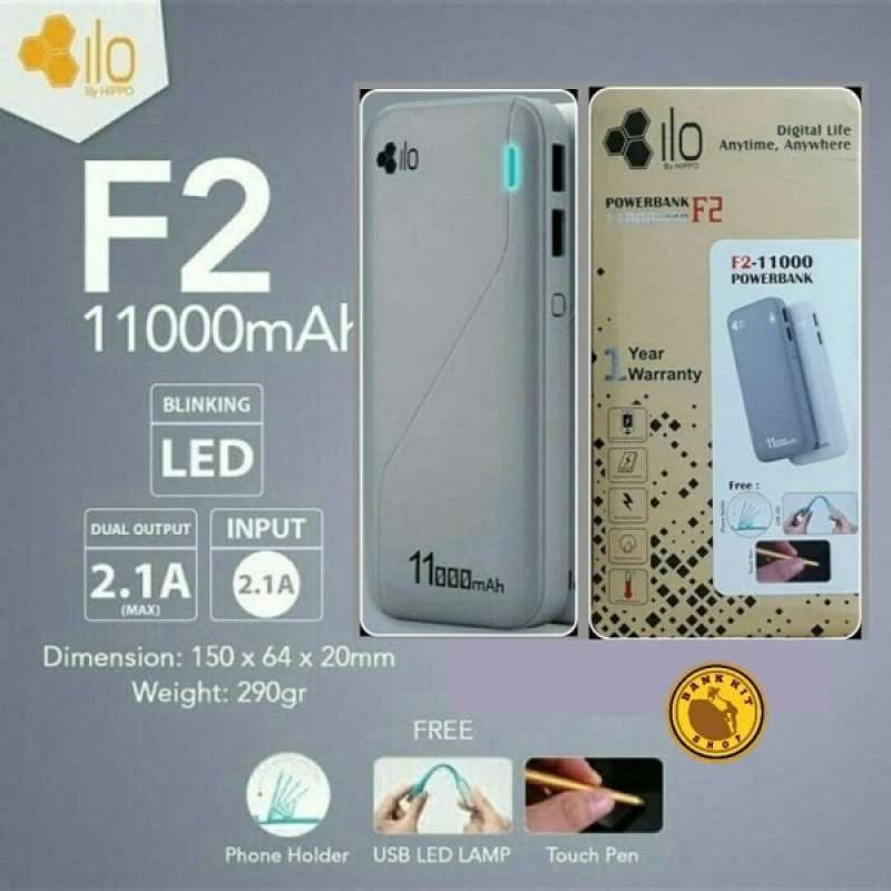 Jual Powerbank Hippo Ilo F2 11000 Mah / Power Bank Ilo F2 Garansi Resmi