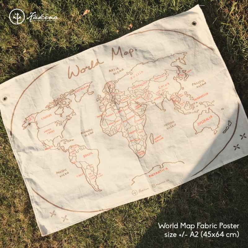 Jual World Map Fabric Poster Hiasan Dinding Dekorasi Kamar Di Seller