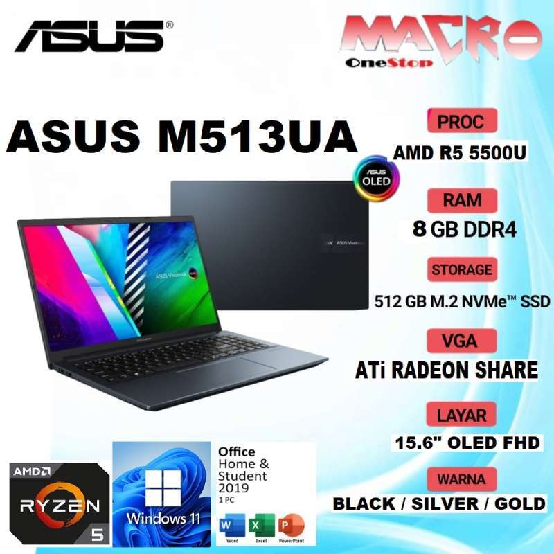 Jual ASUS M513UA-OLED555 R5-5500U UMA 8G 512G PCIE HDD HOUSING 15.6 ...