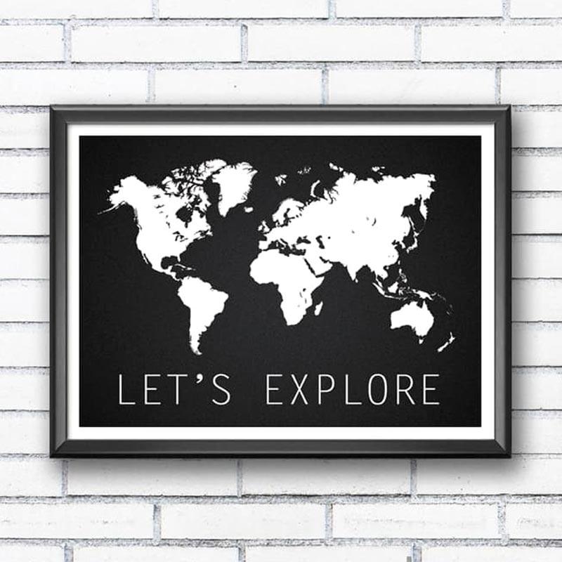 Jual World Map Print Art - Let's Explore - Wall Poster Peta Dunia di 