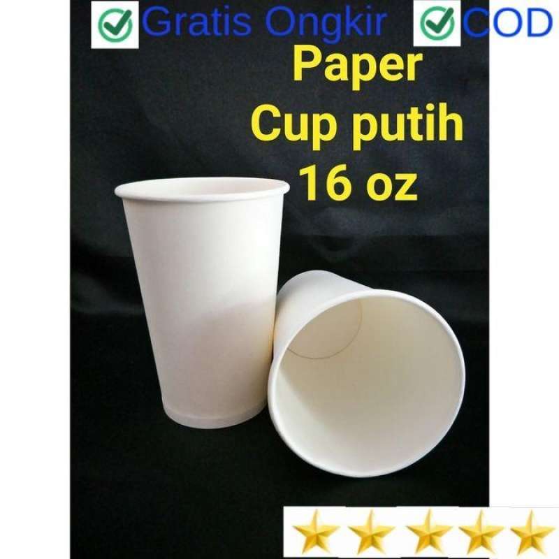 Jual Paper Cup Putih Polos 16oz / gelas kertas - tanpa tutup - Dengan ...
