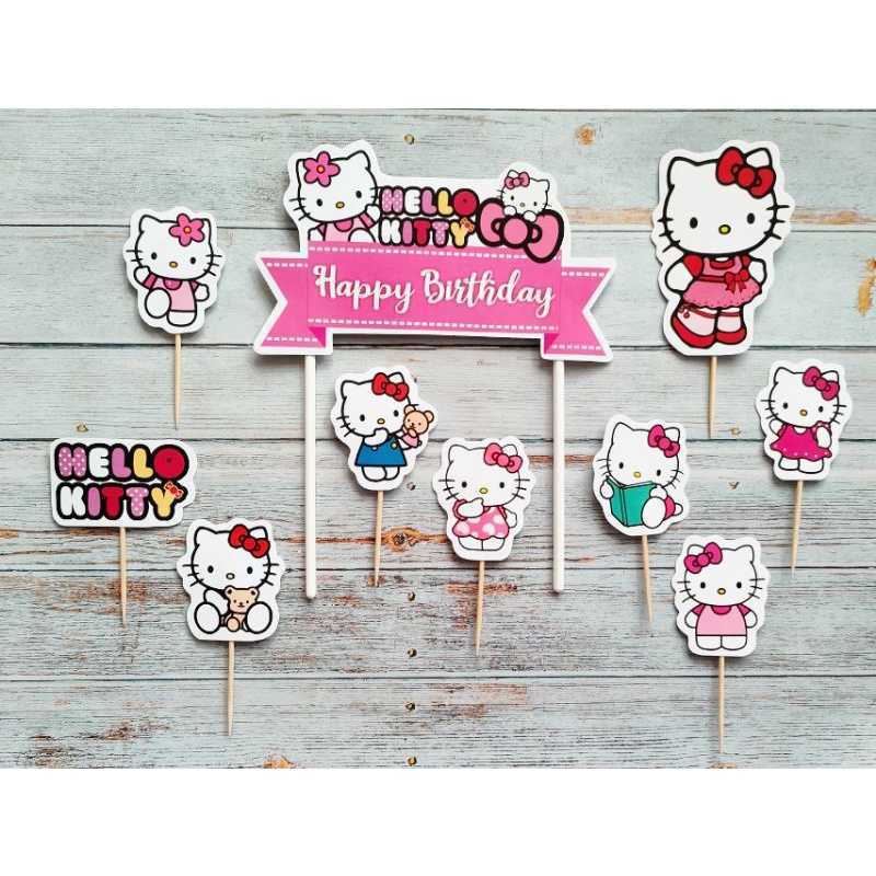 Jual satu set hiasan kue ulang tahun cake topper karakter hello kitty