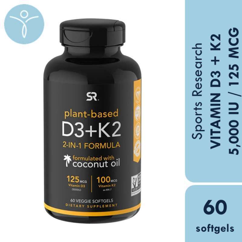 Sports Research Plant Based D3 K2 Jual OEM Sports Research Plant-Based Vitamin K2+D3 5000 IU (60 Veggie
