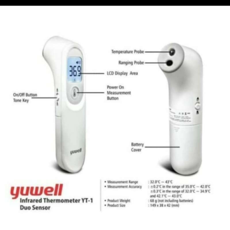 Jual Thermometer Yuwell Original / Termometer Non Contak Yuwell Yt 1c