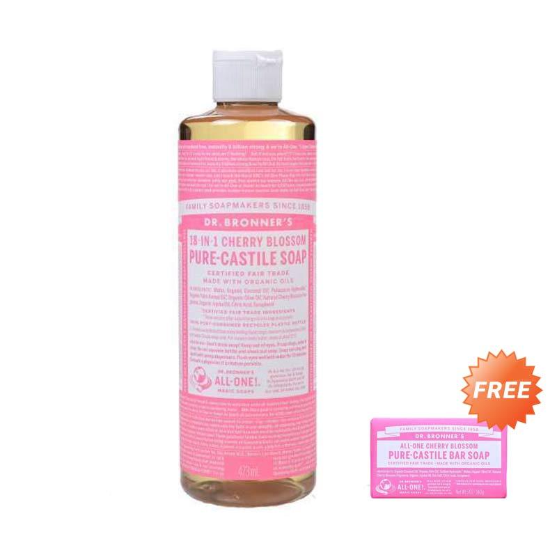 Promo dr. Bronner's Cherry Blossom Pure Castile Liquid Soap 473 Ml Free Castile Bar Soap Cherry