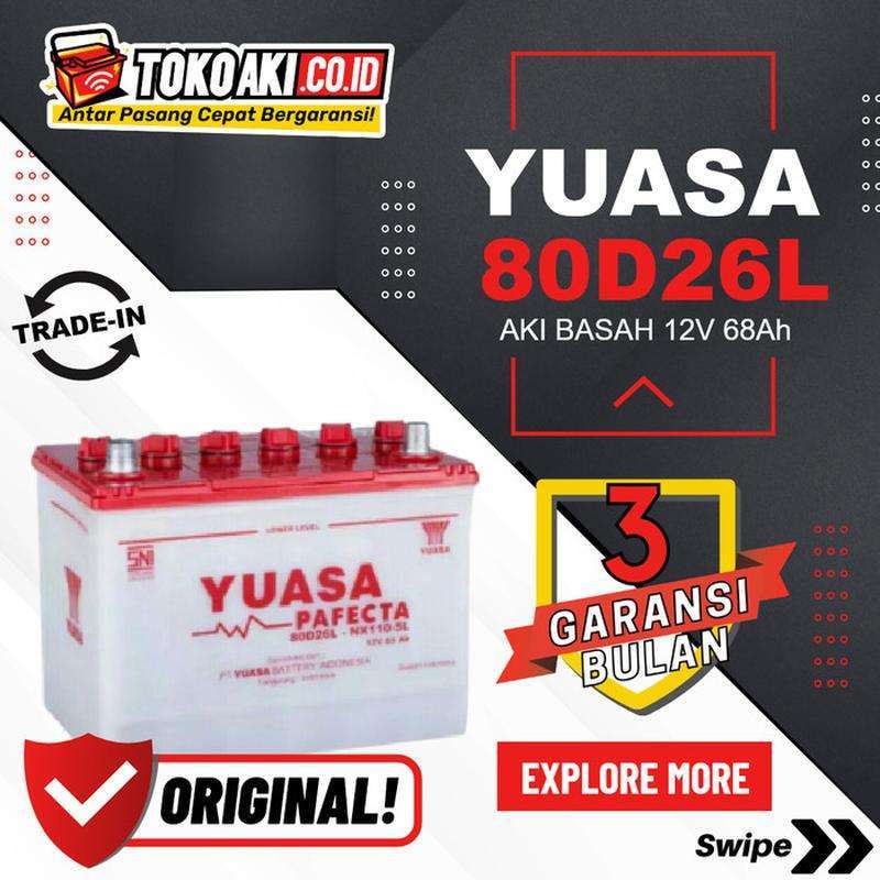 Jual Aki Kijang Innova Bensin A/T 2004-2015 - Yuasa Pafecta 80D26L