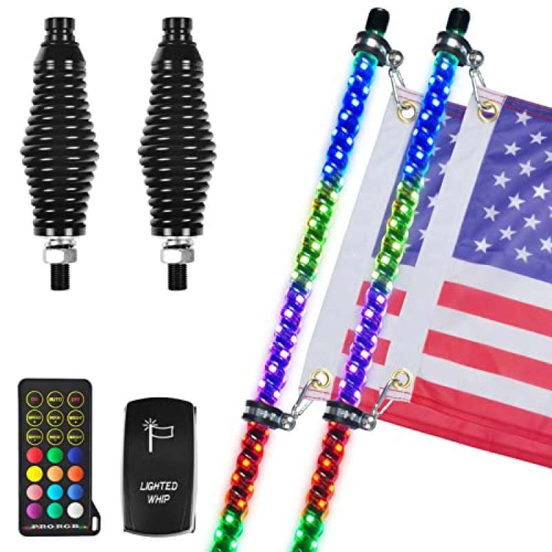 Promo OHMU 2PCS 4FT Spiral RGB Led Whip Light with Spring Base & Laser