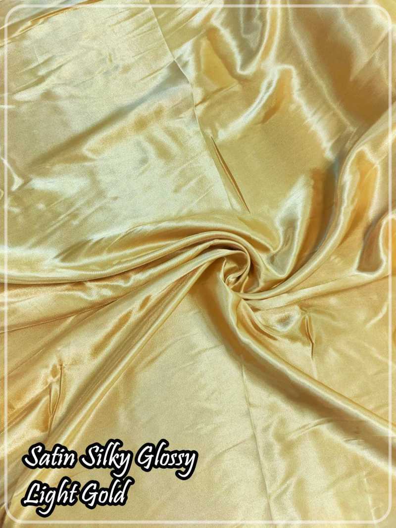 Jual Kain Satin Silk Silky Glossy Light Gold Kuning Pucat Lebar 1,5 m