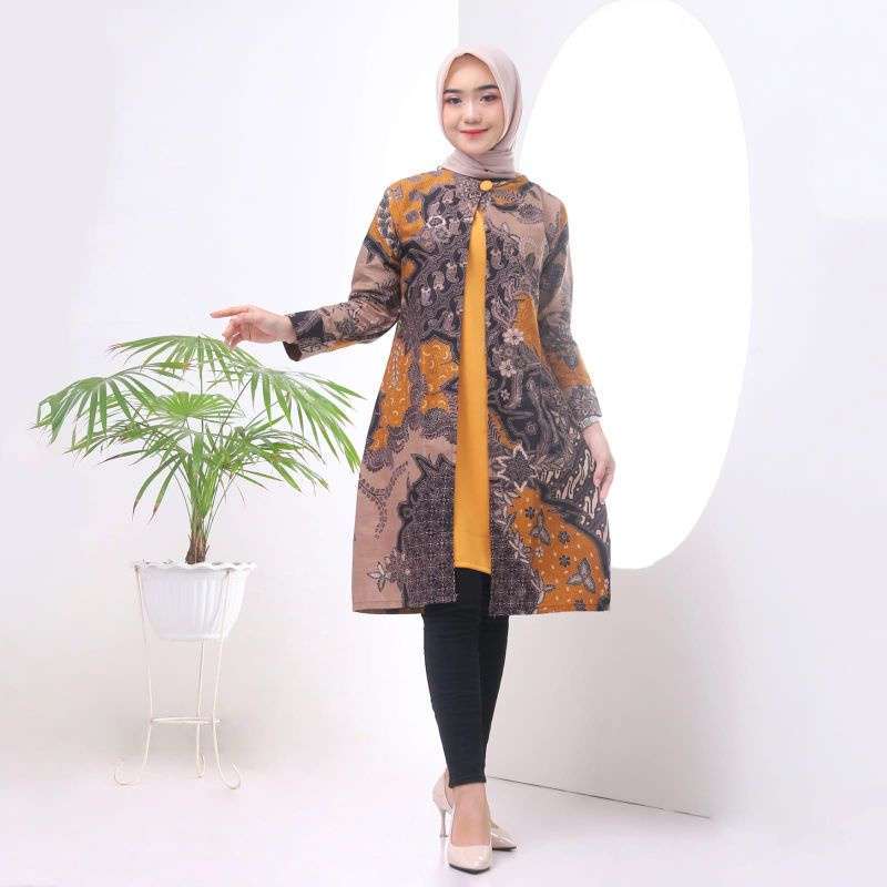 Jual Pakaian Muslim Wanita Dress Baju Batik Tunik Wanita Lengan Panjang