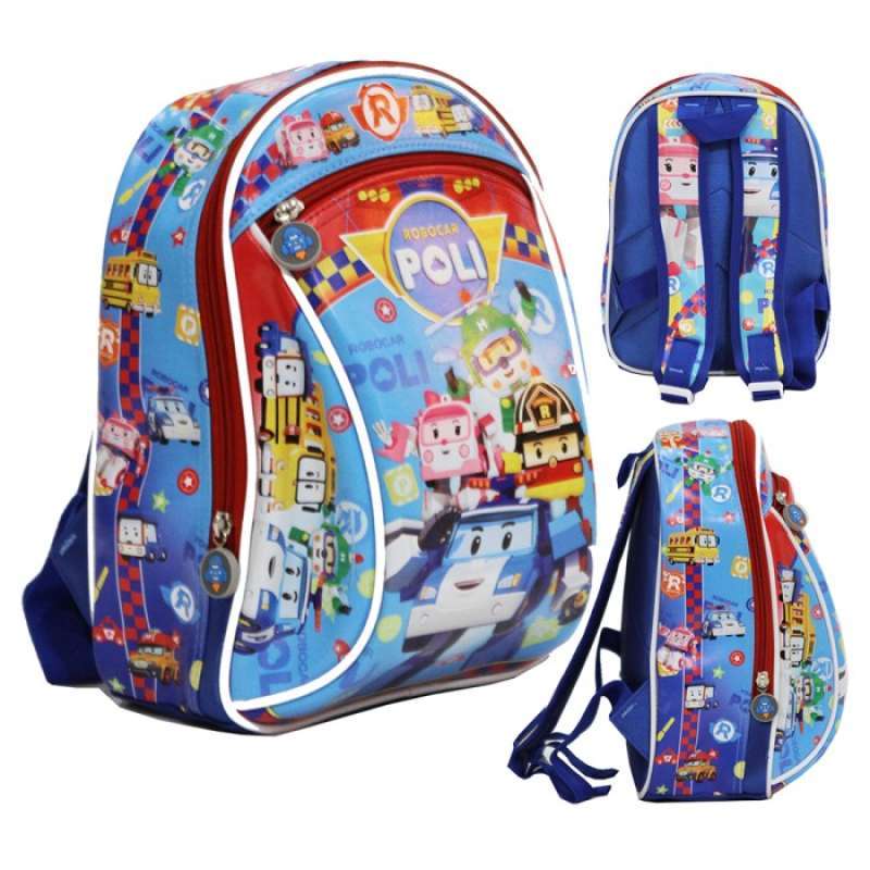 Jual Tas Ransel Anak PG Robocar POLI Bahan Kain Sponge Anti Air di