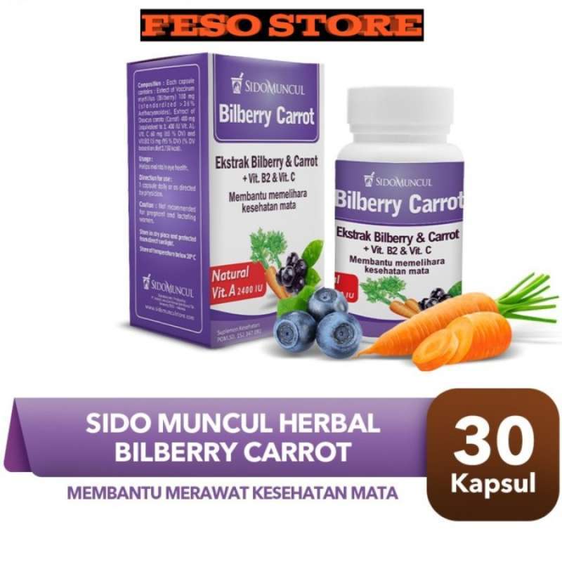 Jual Bilberry Carrot Sidomuncul 30 Kapsul Vit A +B2 & C Vitamin Mata di