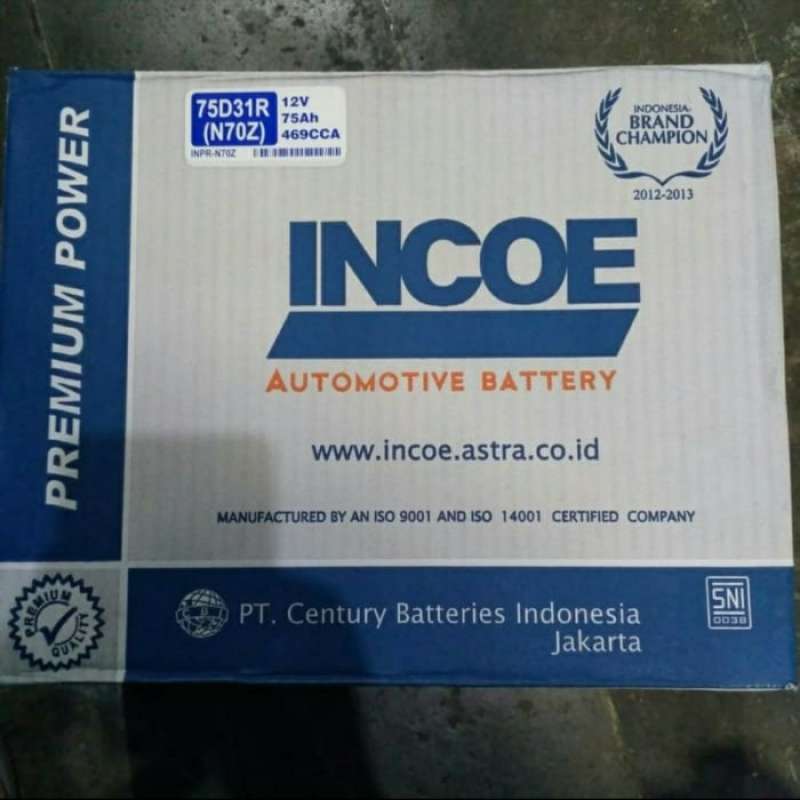 Jual battery aki incoe premium n70z 12v 75ah original Astra bergaransi
