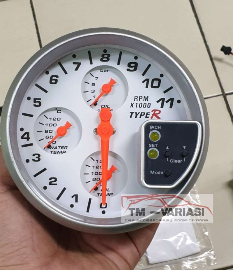 Jual Tachometer Takometer Import Type-R Type R 5 Inchi 4in1 Warna Putih ...