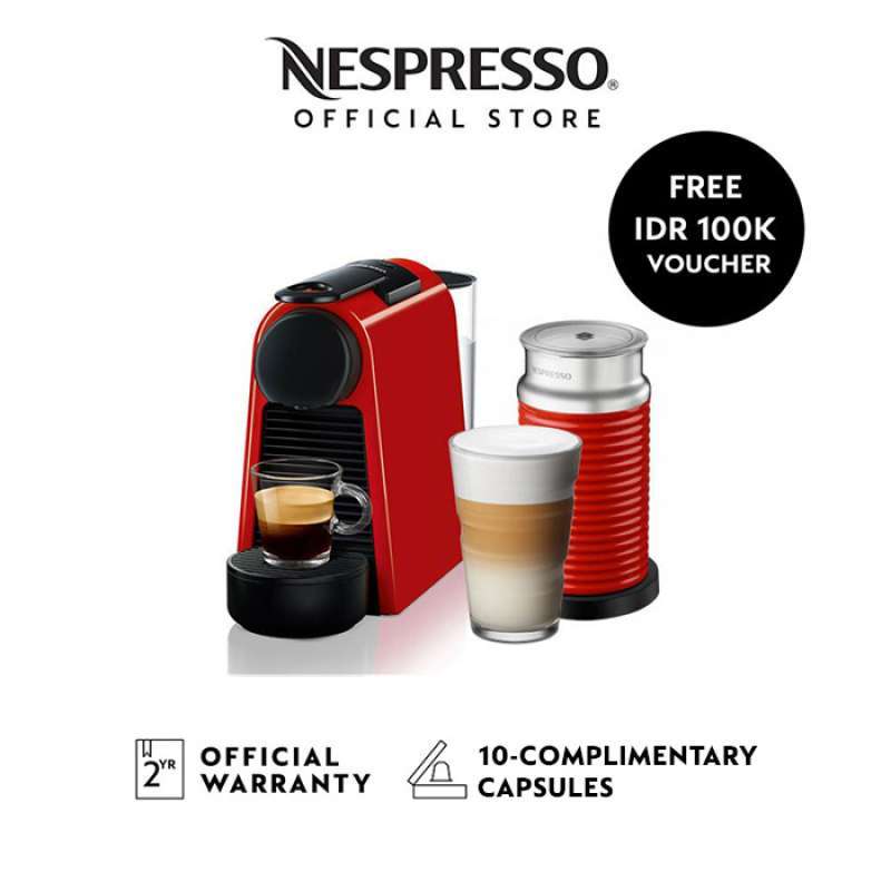 Jual NESPRESSO Essenza Mini Coffee Machine, Red with Aeroccino3, Red di
