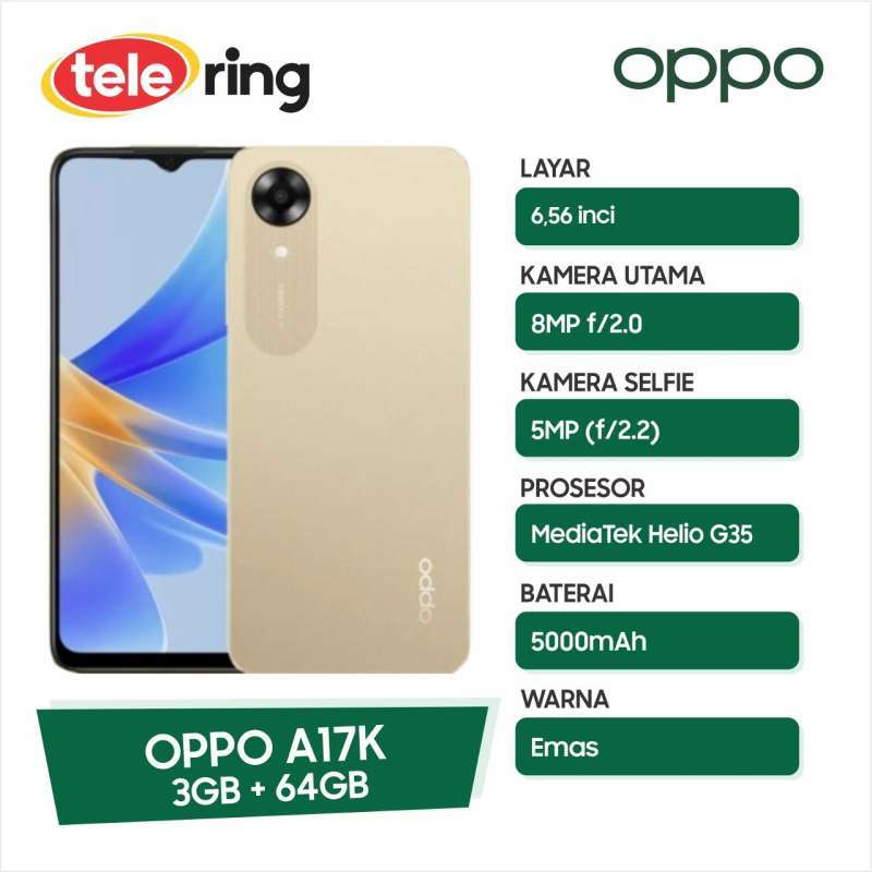 Jual OPPO A17K 3/64GB - GOLD di Seller Telering Official Store ...
