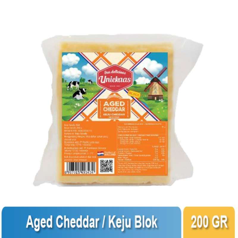 Jual UNIEKAAS Block Aged Cheddar Cheese 200 Gr / Keju Balok Aged