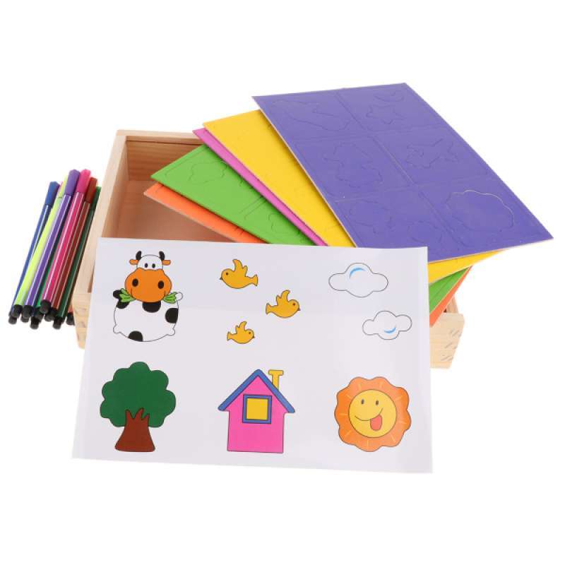 Promo Kids Drawing Sketchpad Toy Colouring Pen Stencil Mould Set Fun Art Education Diskon 33