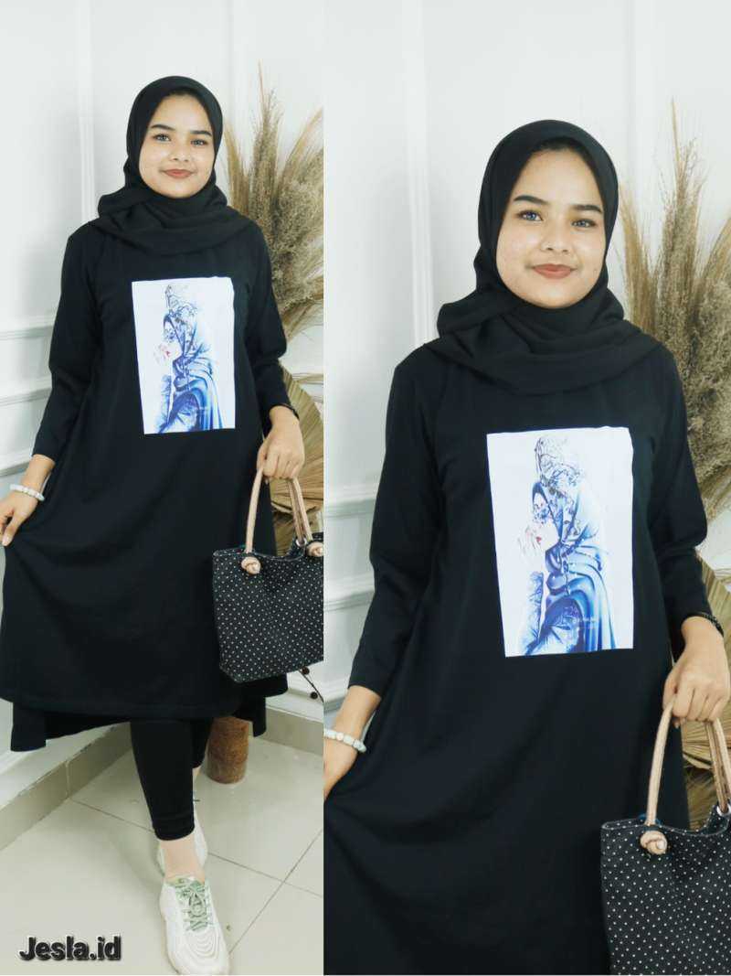 Promo Jesla Fashion Ratu Hijab Midi Dress Bahan Combed Aplikasi Sablon