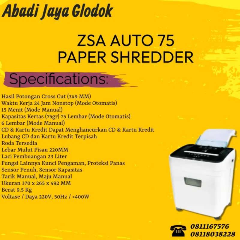 Promo ZSA AUTO 75 PAPER SHREDDER Diskon 33 di Seller Alfira Shop