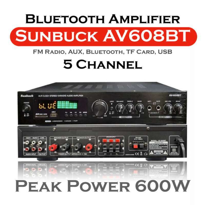 Promo SUNBUCK AV608BT Audio Bluetooth Amplifier 600W 5 Channel - HItam ...