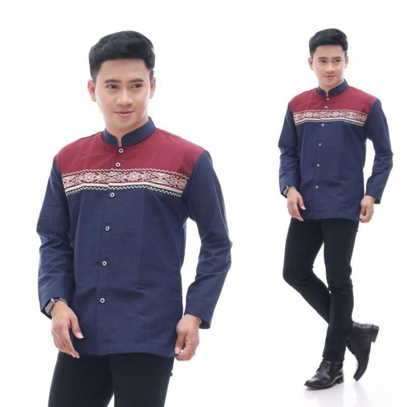 Jual Gamis Muslim Pria Baju Koko Bordir Kombinasi Lengan panjang