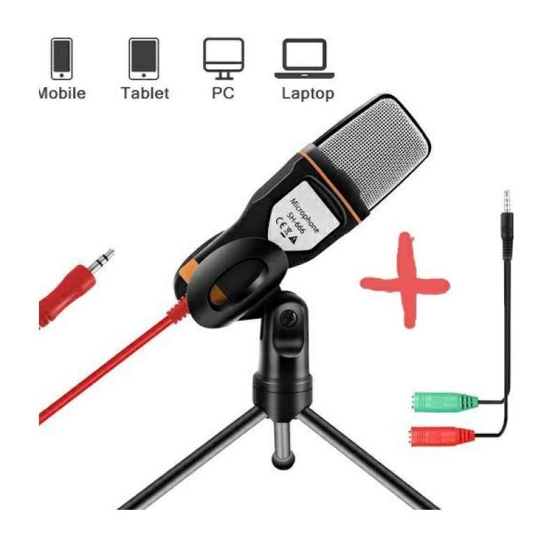 Jual Microphone Condenser 3.5mm + Stand Mic Karaoke Zoom Meeting Mic