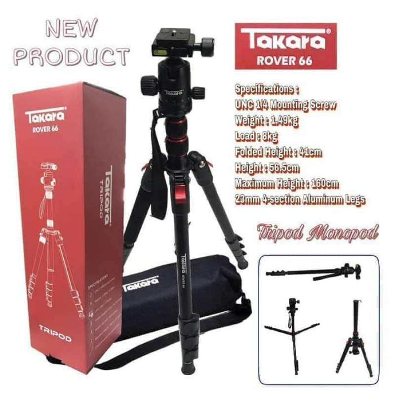 Promo Takara Rover 66 Ball Head Tripod Monopod 2 In1 Free Tas Original Terbaik Diskon 8 di