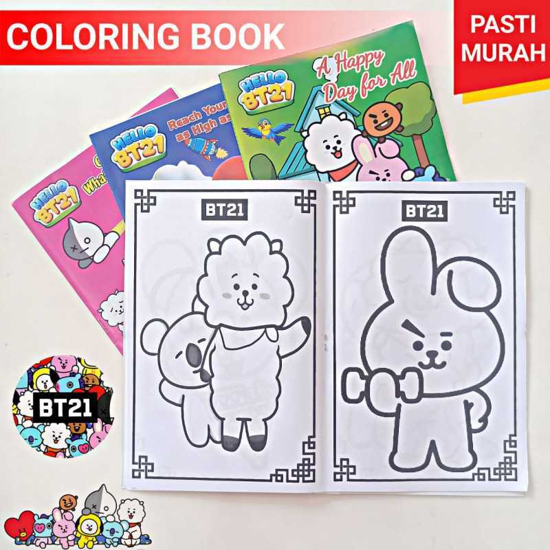 √ Buku Mewarnai Anak Bt21 Coloring Book Bts - Buku Gambar Souvenir
