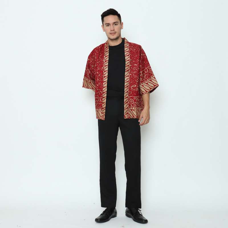 √ Rinjanie Avon - Outer Batik Pria - Outer Kimono Batik Merah Imlek - Cny Terbaru