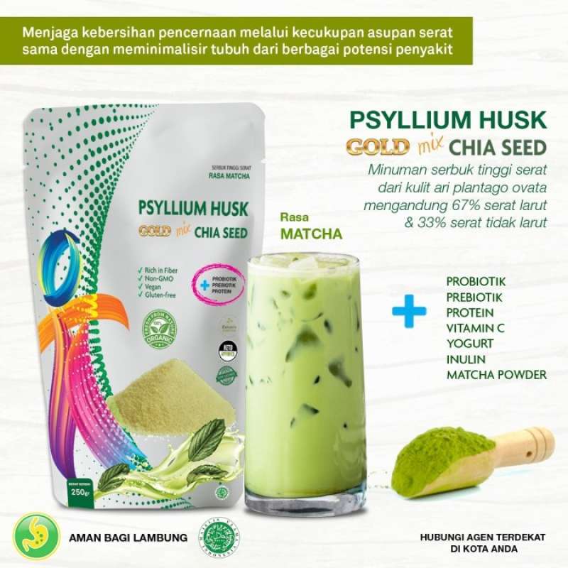 Promo Psyllium husk gold mix chia seed rasa matcha 250gr Diskon 23 di
