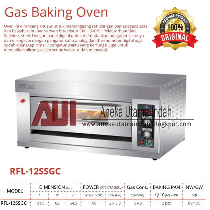 Jual Gas Baking Oven Getra Rfl12ss / Rfl12ssgc 1deck 2loyang/ Oven