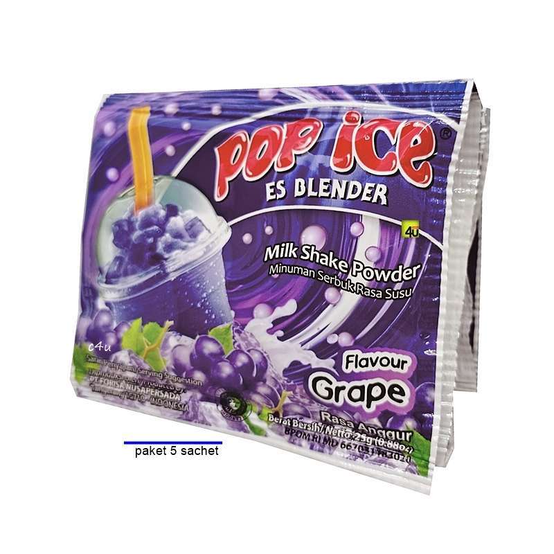 Promo POP ICE Milk Shake Powder Rasa GRAPE PAKET 5 SACHET Diskon 3