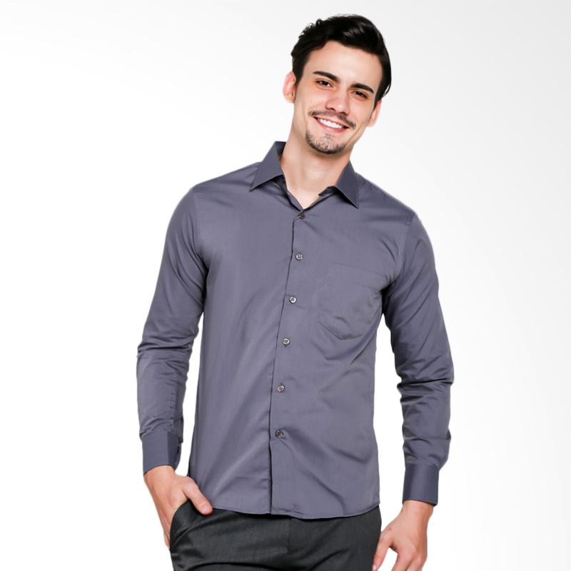 Jual VM Polos Panjang Slimfit Kemeja Pria - Abu Tua - L Dark Grey di