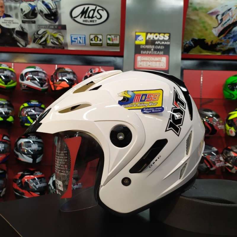 Jual Helm Kyt Venom Rr Solid White / Black Gloss Halfface Double