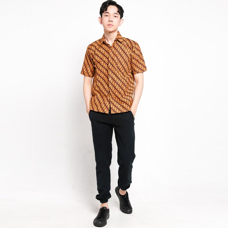 Jual Batik Huza Gading Sogan Parang Kecil Kemeja Lengan