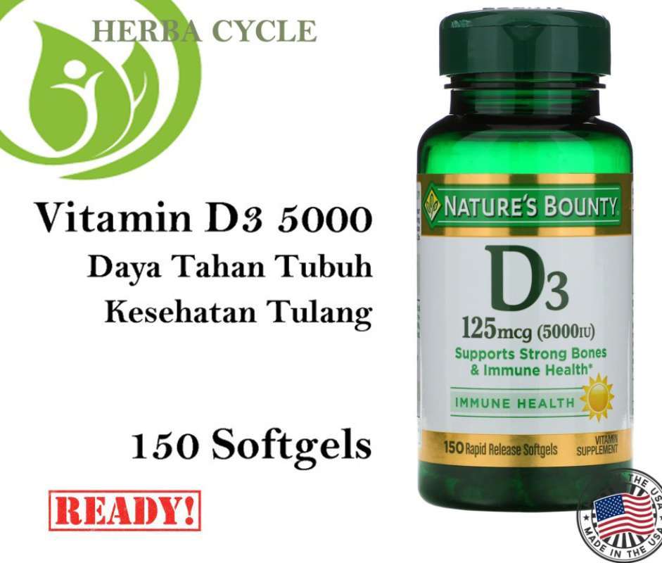 Jual Natures Bounty D3 5000 IU 150 Rapid Release Softgels Vit d3 5000