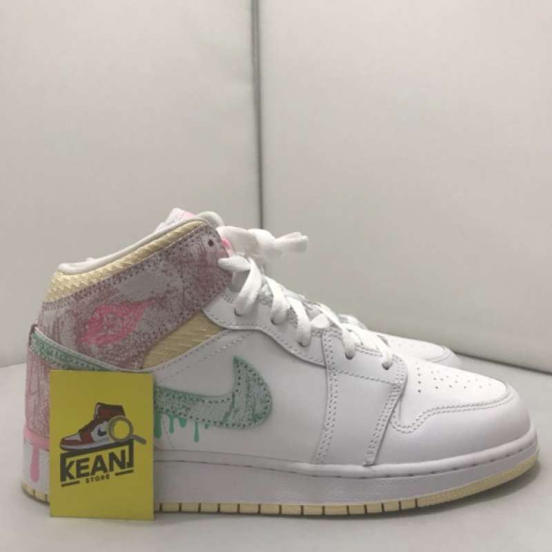 Jual Nike Air Jordan 1 Mid SE Paint Drip GS 100 Authentic Multicolor
