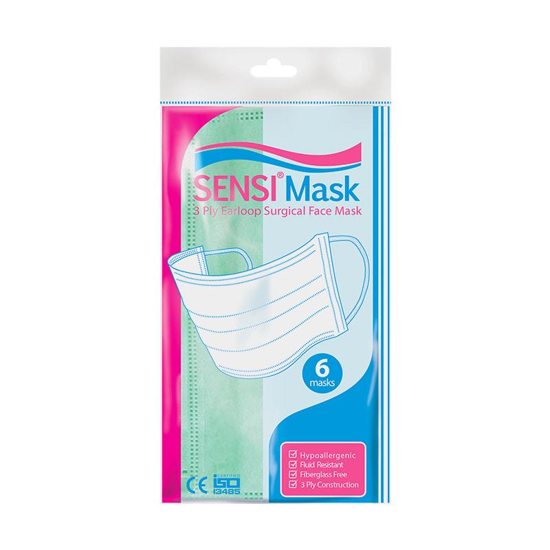 Jual Sensimask 3Ply Earloop Surgical Face Mask Green 6 