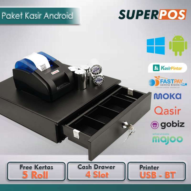 Promo PAKET ALAT KASIR ANDROID PRINTER KASIR BLUETOOTH CASH DRAWER