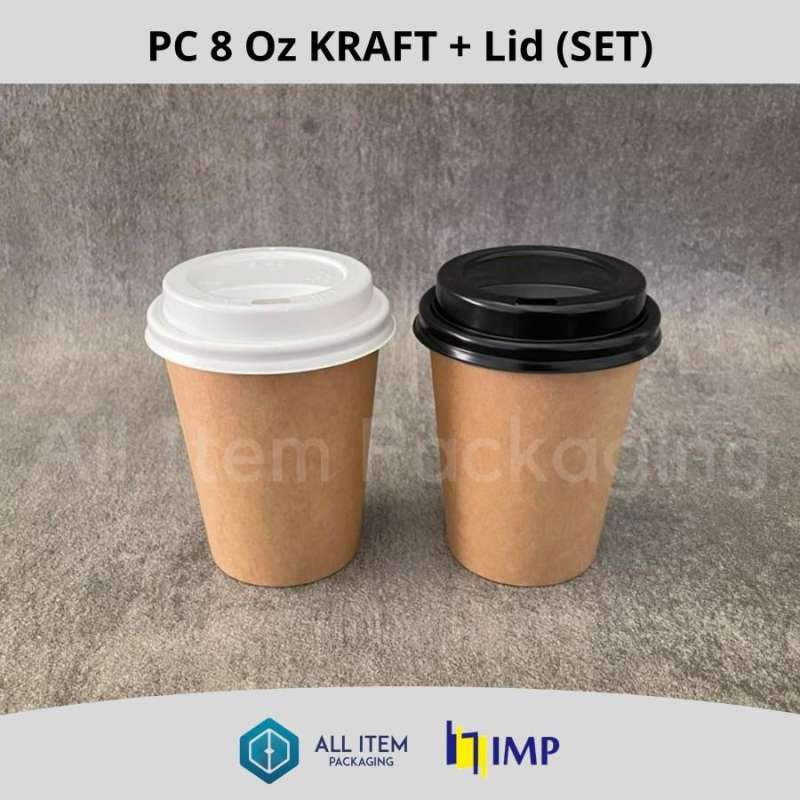 Jual Brown Kraft Paper Cup/Papercup 8 Oz/240ml + Lid Putih,Hitam 50