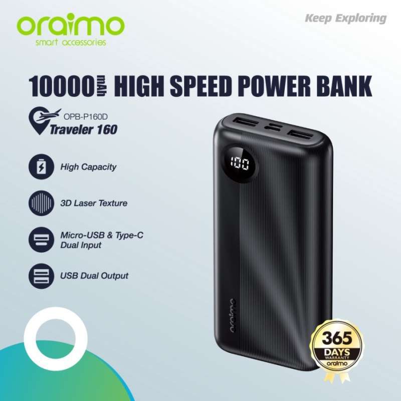 Jual Oraimo Traveler 160 Powerbank 16000mAh Dual USB Fast Charging OPB jual-oraimo-traveler-160-powerbank-16000mah-dual-usb-fast-charging-opb