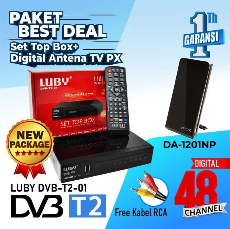 Promo Set Top Box TV Digital Luby DVB T2 + Antena TV Digital Indoor PX