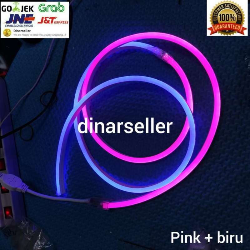 Jual NEON FLEX CAMPUR 2 WARNA (1 METER + 1 METER) TINGGAL COLOK NYALA - Kuning+iceblue di Seller